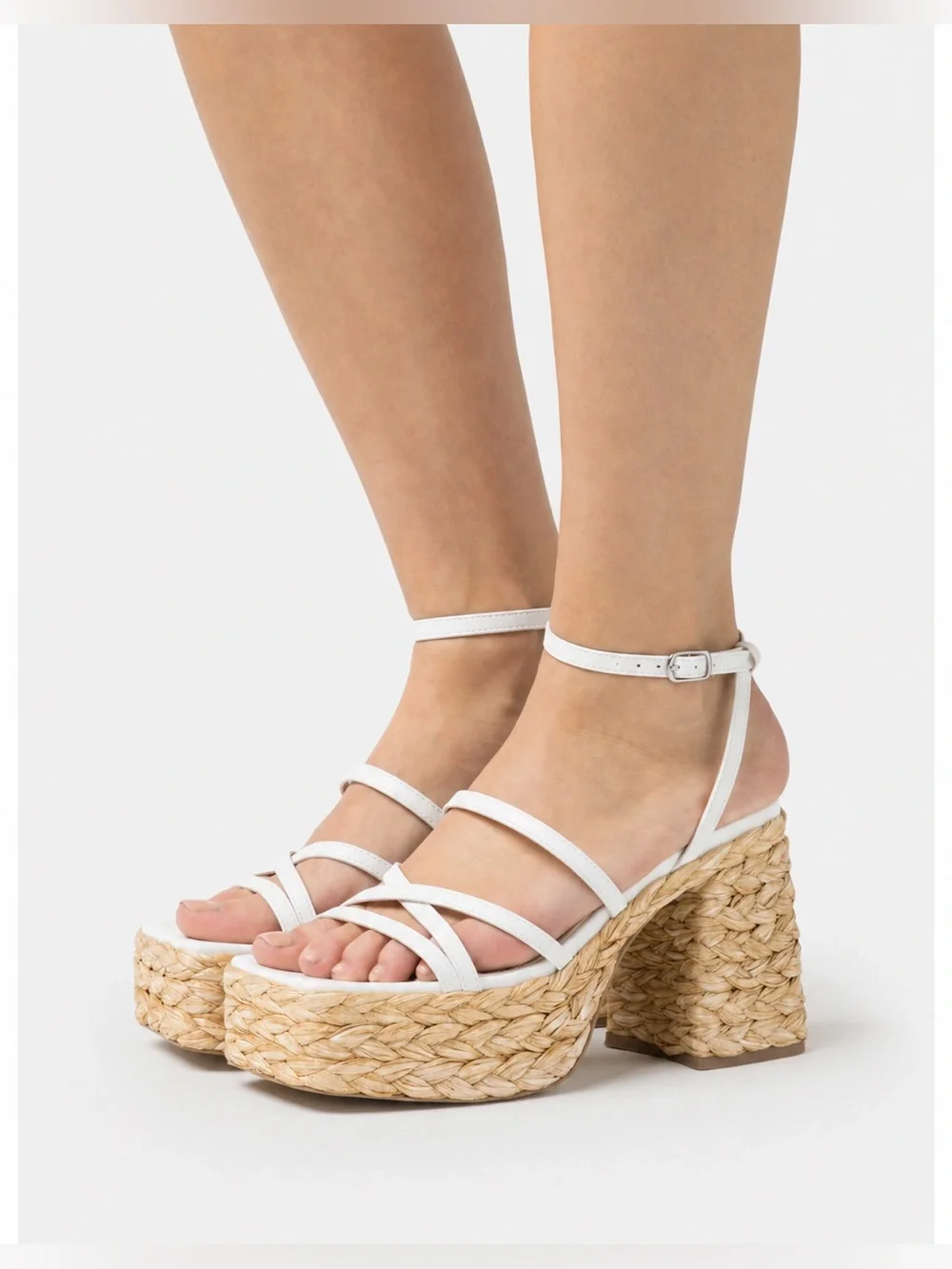 Steve Madden Belise White Leather Raffia Platform Heels 8 $130 Retail